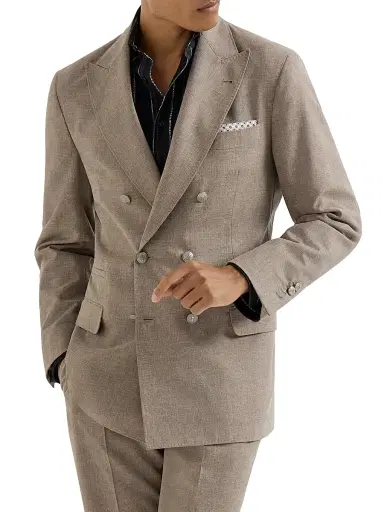 Brunello Cucinelli Men's Virgin Wool, Cotton and Silk Mouliné One and a Half Breasted Blazer | Thumbnail 1 Brunello Cucinelli Men's Virgin Wool, Cotton and Silk Mouliné One and a Half Breasted Blazer | Thumbnail 1