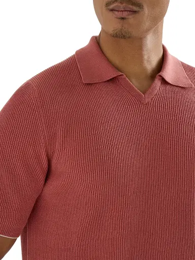Brunello Cucinelli Men's Cotton English Rib Knit Polo Shirt - Orange | Thumbnail 4 Brunello Cucinelli Men's Cotton English Rib Knit Polo Shirt - Orange | Thumbnail 4