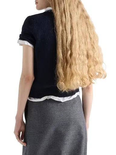 Prada Women's Wool and Cashmere Crew-Neck Sweater - Blue | Thumbnail 4 Prada Women's Wool and Cashmere Crew-Neck Sweater - Blue | Thumbnail 4