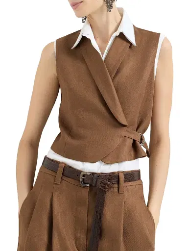 Brunello Cucinelli Women's Linen Diagonal Vest with Monili | Thumbnail 5 Brunello Cucinelli Women's Linen Diagonal Vest with Monili | Thumbnail 5