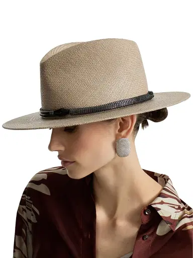 Brunello Cucinelli Women's Straw Fedora with Precious Leather Band - Beige | Thumbnail 3 Brunello Cucinelli Women's Straw Fedora with Precious Leather Band - Beige | Thumbnail 3