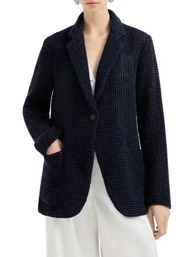 Brunello Cucinelli Women's Cotton Diamond Yarn Net Knit Blazer - Blue | Thumbnail 2 Brunello Cucinelli Women's Cotton Diamond Yarn Net Knit Blazer - Blue | Thumbnail 2