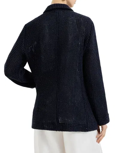 Brunello Cucinelli Women's Cotton Diamond Yarn Net Knit Blazer - Blue | Thumbnail 3 Brunello Cucinelli Women's Cotton Diamond Yarn Net Knit Blazer - Blue | Thumbnail 3