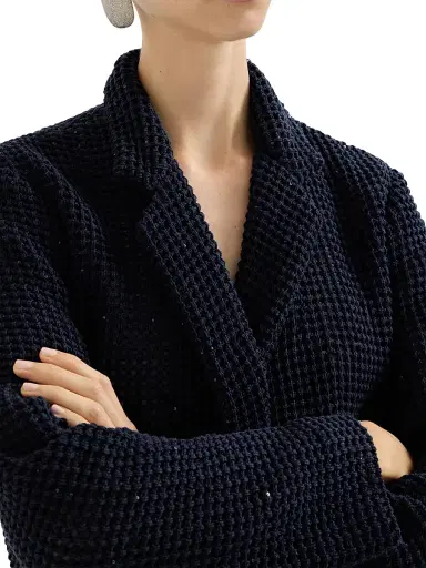 Brunello Cucinelli Women's Cotton Diamond Yarn Net Knit Blazer - Blue | Thumbnail 5 Brunello Cucinelli Women's Cotton Diamond Yarn Net Knit Blazer - Blue | Thumbnail 5