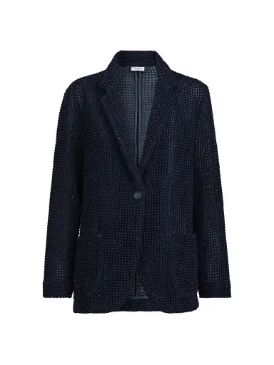 Brunello Cucinelli Women's Cotton Diamond Yarn Net Knit Blazer - Blue | Thumbnail 1 Brunello Cucinelli Women's Cotton Diamond Yarn Net Knit Blazer - Blue | Thumbnail 1