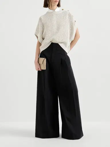 Brunello Cucinelli Women's Techno Cotton Poplin Maxi Trousers - Black | Thumbnail 6 Brunello Cucinelli Women's Techno Cotton Poplin Maxi Trousers - Black | Thumbnail 6