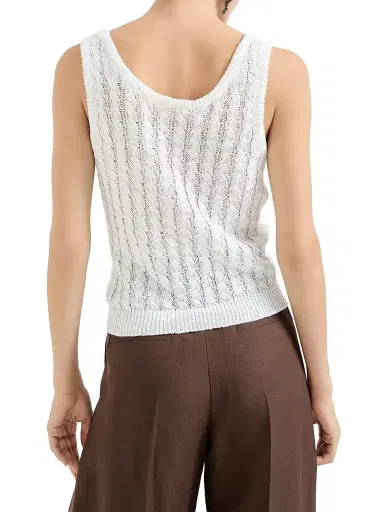 Brunello Cucinelli Women's Linen Dazzling Cable Openwork Knit Top - White | Thumbnail 3 Brunello Cucinelli Women's Linen Dazzling Cable Openwork Knit Top - White | Thumbnail 3