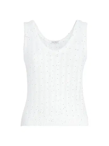 Brunello Cucinelli Women's Linen Dazzling Cable Openwork Knit Top - White | Thumbnail 1 Brunello Cucinelli Women's Linen Dazzling Cable Openwork Knit Top - White | Thumbnail 1