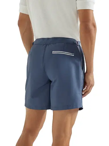 Brunello Cucinelli Men's Nylon Swim Shorts with Tabbed Waistband and Piping | Thumbnail 2 Brunello Cucinelli Men's Nylon Swim Shorts with Tabbed Waistband and Piping | Thumbnail 2