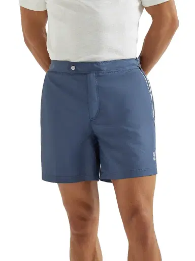 Brunello Cucinelli Men's Nylon Swim Shorts with Tabbed Waistband and Piping | Thumbnail 3 Brunello Cucinelli Men's Nylon Swim Shorts with Tabbed Waistband and Piping | Thumbnail 3