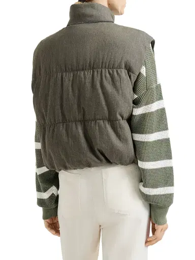 Brunello Cucinelli Women's Cotton Denim Effect Twill Down Vest with Monili - Olive | Thumbnail 3 Brunello Cucinelli Women's Cotton Denim Effect Twill Down Vest with Monili - Olive | Thumbnail 3