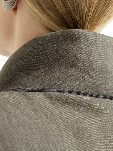 Brunello Cucinelli Women's Cotton Denim Effect Twill Down Vest with Monili - Olive | Thumbnail 4 Brunello Cucinelli Women's Cotton Denim Effect Twill Down Vest with Monili - Olive | Thumbnail 4
