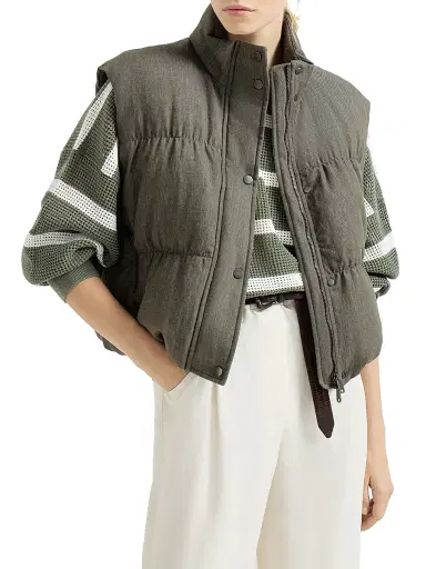 Brunello Cucinelli Women's Cotton Denim Effect Twill Down Vest with Monili - Olive | Thumbnail 5 Brunello Cucinelli Women's Cotton Denim Effect Twill Down Vest with Monili - Olive | Thumbnail 5