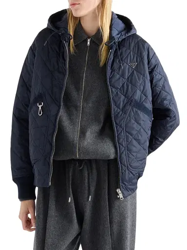 Prada Women's Re-Nylon Blouson Jacket with Hood - Blue | Thumbnail 2 Prada Women's Re-Nylon Blouson Jacket with Hood - Blue | Thumbnail 2