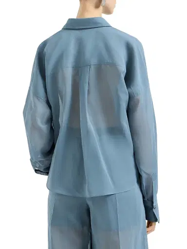 Brunello Cucinelli Women's Cotton Organza Shirt with Monili | Thumbnail 3 Brunello Cucinelli Women's Cotton Organza Shirt with Monili | Thumbnail 3