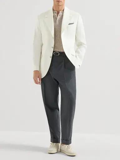 Brunello Cucinelli Men's Linen and Cotton Textured Rib Knit T-Shirt with Henley Collar - Sand | Thumbnail 6 Brunello Cucinelli Men's Linen and Cotton Textured Rib Knit T-Shirt with Henley Collar - Sand | Thumbnail 6