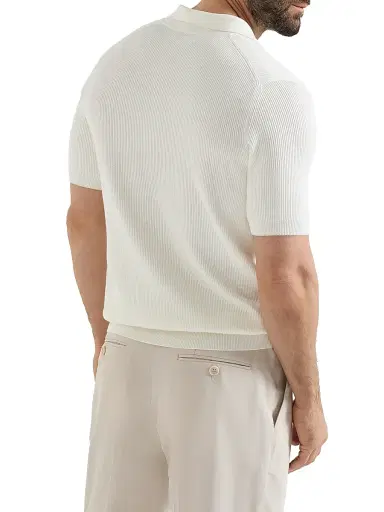 Brunello Cucinelli Men's Cotton English Rib Knit Polo Shirt | Thumbnail 3 Brunello Cucinelli Men's Cotton English Rib Knit Polo Shirt | Thumbnail 3