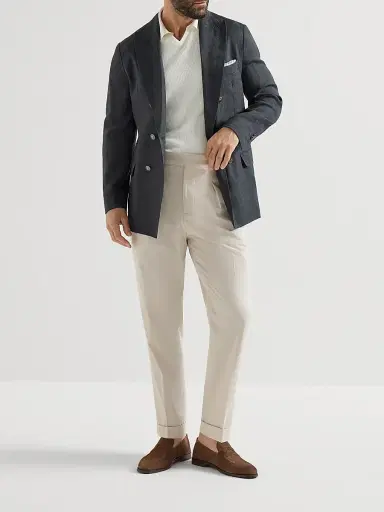 Brunello Cucinelli Men's Cotton English Rib Knit Polo Shirt | Thumbnail 6 Brunello Cucinelli Men's Cotton English Rib Knit Polo Shirt | Thumbnail 6