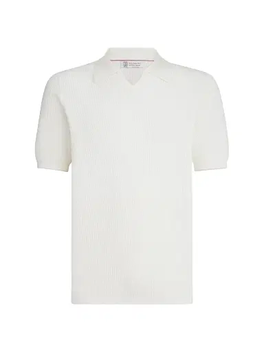 Brunello Cucinelli Men's Cotton English Rib Knit Polo Shirt | Thumbnail 1 Brunello Cucinelli Men's Cotton English Rib Knit Polo Shirt | Thumbnail 1
