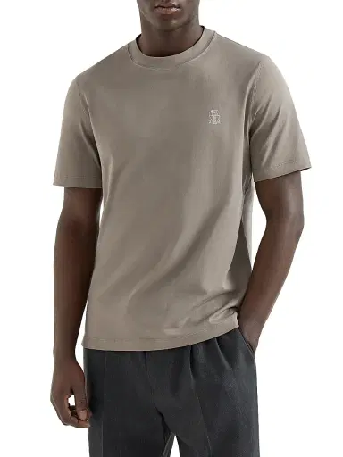 Brunello Cucinelli Men's Cotton Jersey Crew-Neck T-Shirt with Logo | Thumbnail 2 Brunello Cucinelli Men's Cotton Jersey Crew-Neck T-Shirt with Logo | Thumbnail 2