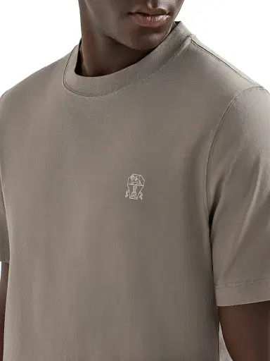 Brunello Cucinelli Men's Cotton Jersey Crew-Neck T-Shirt with Logo | Thumbnail 4 Brunello Cucinelli Men's Cotton Jersey Crew-Neck T-Shirt with Logo | Thumbnail 4