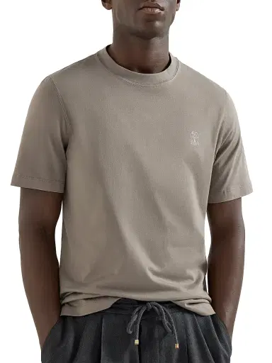 Brunello Cucinelli Men's Cotton Jersey Crew-Neck T-Shirt with Logo | Thumbnail 5 Brunello Cucinelli Men's Cotton Jersey Crew-Neck T-Shirt with Logo | Thumbnail 5