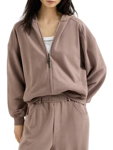 Brunello Cucinelli Women's Hooded Sweatshirt with Shiny Zipper Pull - Brown | Thumbnail 2 Brunello Cucinelli Women's Hooded Sweatshirt with Shiny Zipper Pull - Brown | Thumbnail 2