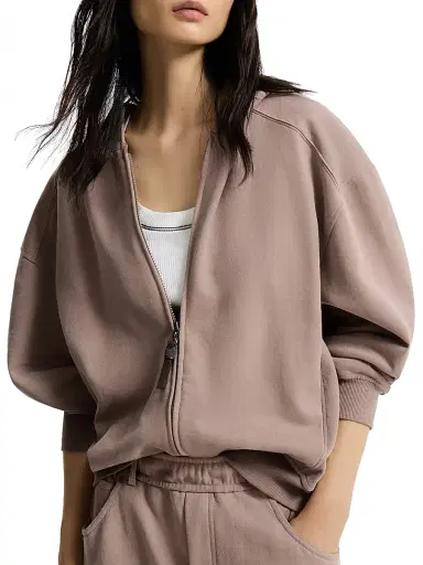 Brunello Cucinelli Women's Hooded Sweatshirt with Shiny Zipper Pull - Brown | Thumbnail 4 Brunello Cucinelli Women's Hooded Sweatshirt with Shiny Zipper Pull - Brown | Thumbnail 4