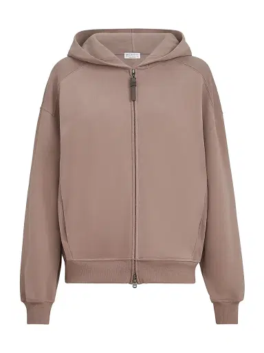 Brunello Cucinelli Women's Hooded Sweatshirt with Shiny Zipper Pull - Brown | Thumbnail 1 Brunello Cucinelli Women's Hooded Sweatshirt with Shiny Zipper Pull - Brown | Thumbnail 1