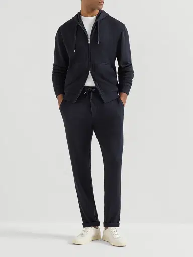 Brunello Cucinelli Men's Cashmere and Silk French Terry Hooded Sweatshirt with Zipper | Thumbnail 6 Brunello Cucinelli Men's Cashmere and Silk French Terry Hooded Sweatshirt with Zipper | Thumbnail 6