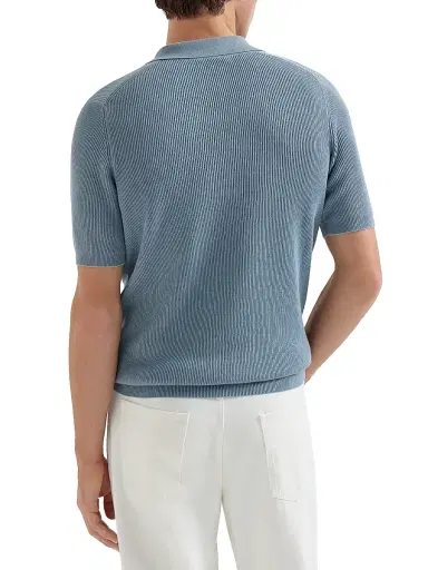 Brunello Cucinelli Men's Cotton English Rib Knit Polo Shirt | Thumbnail 3 Brunello Cucinelli Men's Cotton English Rib Knit Polo Shirt | Thumbnail 3