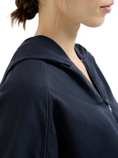 Brunello Cucinelli Women's Stretch Cotton Lightweight French Terry Hooded Sweatshirt - Blue | Thumbnail 4 Brunello Cucinelli Women's Stretch Cotton Lightweight French Terry Hooded Sweatshirt - Blue | Thumbnail 4
