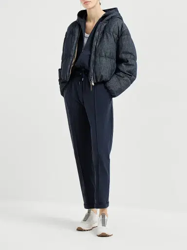 Brunello Cucinelli Women's Stretch Cotton Lightweight French Terry Hooded Sweatshirt - Blue | Thumbnail 6 Brunello Cucinelli Women's Stretch Cotton Lightweight French Terry Hooded Sweatshirt - Blue | Thumbnail 6