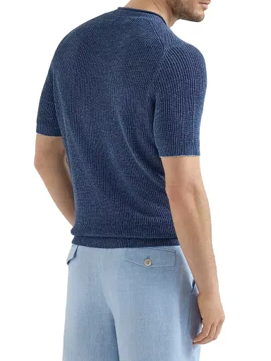 Brunello Cucinelli Men's Linen and Cotton Half English Rib Knit T-Shirt - Denim - Size 38 | Thumbnail 3 Brunello Cucinelli Men's Linen and Cotton Half English Rib Knit T-Shirt - Denim - Size 38 | Thumbnail 3