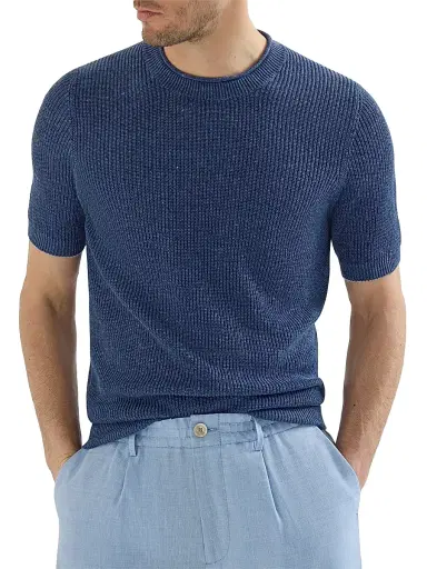 Brunello Cucinelli Men's Linen and Cotton Half English Rib Knit T-Shirt - Denim - Size 38 | Thumbnail 5 Brunello Cucinelli Men's Linen and Cotton Half English Rib Knit T-Shirt - Denim - Size 38 | Thumbnail 5