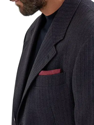 Brunello Cucinelli Men's Silk Pocket Square with Striped Border - Cherry | Thumbnail 2 Brunello Cucinelli Men's Silk Pocket Square with Striped Border - Cherry | Thumbnail 2