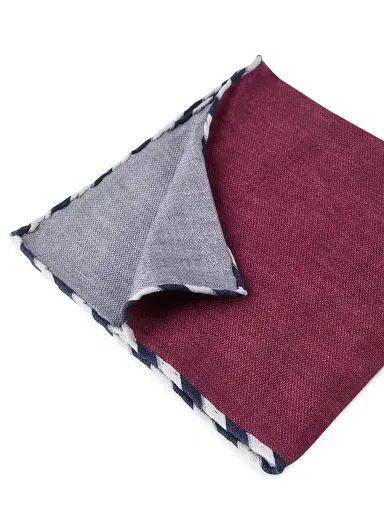 Brunello Cucinelli Men's Silk Pocket Square with Striped Border - Cherry | Thumbnail 3 Brunello Cucinelli Men's Silk Pocket Square with Striped Border - Cherry | Thumbnail 3
