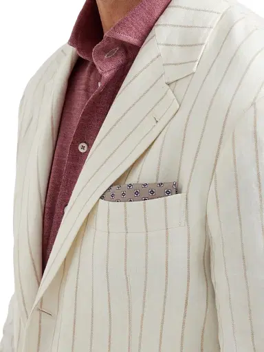 Brunello Cucinelli Men's Silk Pocket Square with Square Pattern - Light Brown | Thumbnail 2 Brunello Cucinelli Men's Silk Pocket Square with Square Pattern - Light Brown | Thumbnail 2