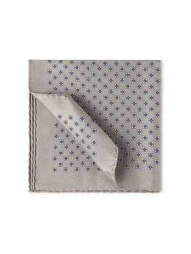 Brunello Cucinelli Men's Silk Pocket Square with Square Pattern - Light Brown | Thumbnail 1 Brunello Cucinelli Men's Silk Pocket Square with Square Pattern - Light Brown | Thumbnail 1