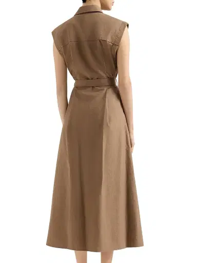 Brunello Cucinelli Women's Techno Cotton Texture Twill Belted Shirt Dress with Monili - Brown | Thumbnail 3 Brunello Cucinelli Women's Techno Cotton Texture Twill Belted Shirt Dress with Monili - Brown | Thumbnail 3