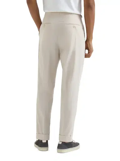 Brunello Cucinelli Men's Cotton Crêpe Batavia Trousers with Reversed Double Pleats - Yuta - Size 46 | Thumbnail 3 Brunello Cucinelli Men's Cotton Crêpe Batavia Trousers with Reversed Double Pleats - Yuta - Size 46 | Thumbnail 3