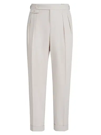Brunello Cucinelli Men's Cotton Crêpe Batavia Trousers with Reversed Double Pleats - Yuta - Size 46 | Thumbnail 1 Brunello Cucinelli Men's Cotton Crêpe Batavia Trousers with Reversed Double Pleats - Yuta - Size 46 | Thumbnail 1