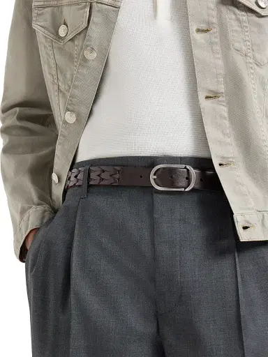Brunello Cucinelli Men's Braided Leather Belt - Rust Brown | Thumbnail 2 Brunello Cucinelli Men's Braided Leather Belt - Rust Brown | Thumbnail 2
