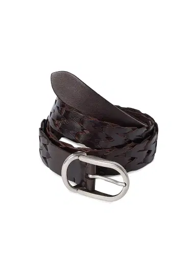 Brunello Cucinelli Men's Braided Leather Belt - Rust Brown | Thumbnail 3 Brunello Cucinelli Men's Braided Leather Belt - Rust Brown | Thumbnail 3