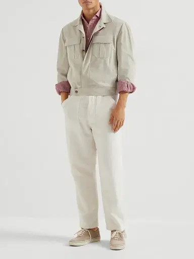 Brunello Cucinelli Men's Linen Easy Fit Shirt with Spread Collar | Thumbnail 6 Brunello Cucinelli Men's Linen Easy Fit Shirt with Spread Collar | Thumbnail 6