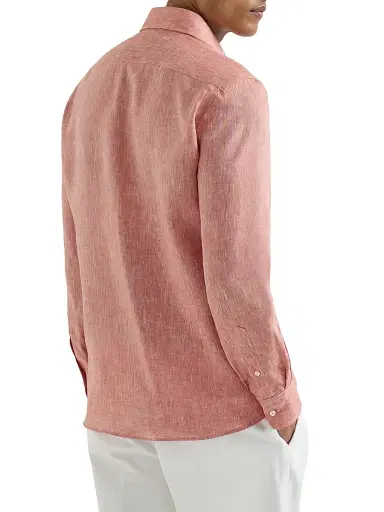Brunello Cucinelli Men's Linen Easy Fit Shirt with Spread Collar | Thumbnail 3 Brunello Cucinelli Men's Linen Easy Fit Shirt with Spread Collar | Thumbnail 3