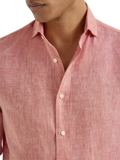 Brunello Cucinelli Men's Linen Easy Fit Shirt with Spread Collar | Thumbnail 4 Brunello Cucinelli Men's Linen Easy Fit Shirt with Spread Collar | Thumbnail 4