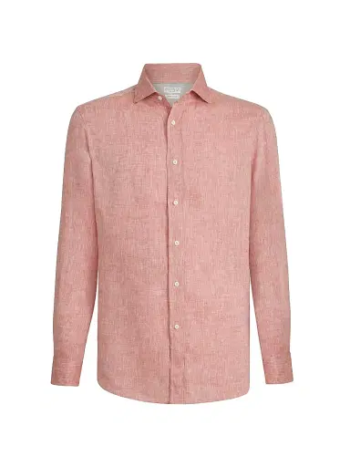 Brunello Cucinelli Men's Linen Easy Fit Shirt with Spread Collar | Thumbnail 1 Brunello Cucinelli Men's Linen Easy Fit Shirt with Spread Collar | Thumbnail 1