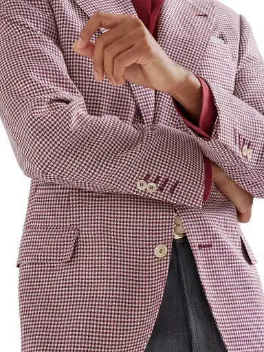 Brunello Cucinelli Men's Virgin Wool, Silk and Linen Houndstooth Tailor Blazer - Cherry - Size 40 | Thumbnail 4 Brunello Cucinelli Men's Virgin Wool, Silk and Linen Houndstooth Tailor Blazer - Cherry - Size 40 | Thumbnail 4