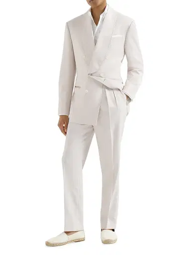 Brunello Cucinelli Men's Délavé Silk Twill Tuxedo with One and a Half Breasted Blazer and Trousers | Thumbnail 2 Brunello Cucinelli Men's Délavé Silk Twill Tuxedo with One and a Half Breasted Blazer and Trousers | Thumbnail 2